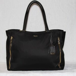 TUMI Voyageur Valetta Large Tote Bag Travel Laptop Bag Nylon Black Gold